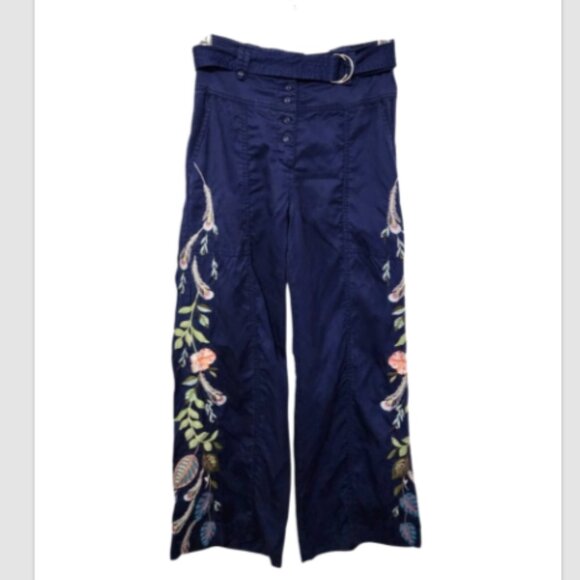 JOHNNY WAS WORKSHOP EMIKA BELTED WIDE LEG PANT BOHEMIAN Embroidered Floral - Picture 6 of 11